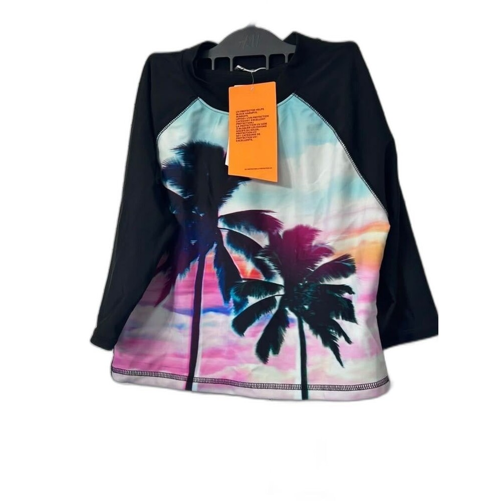 H&M 2 pc Rash Guard for Girls Size 10-12Y Hawaiian Long Sleeve Swimwear New